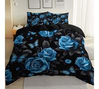 Set copripiumino Farfalla rosa gotica 3 pezzi,reversibile Blu-Nero Azzurro Parure Copri Piumone Sacco e 2 Federe con Stampa 240 x 260 cm