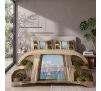 Set Copripiumino Finestra Finta Vista 3D Sull'Oceano in Microfibra Morbido e Certificato | Parure Copri Piumino Barche A Vela Sul Mare con 1 Sacco Copri Piumino 135x200cm + 1 Federa 50x80cm