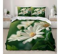Set Copripiumino Fiori di Margherite Bianche Matrimoniale 3 Pezzi in Microfibra, Copripiumino 200x200 cm Parure Biancheria da Letto Verde per Adulti, Bambini e Adolescenti