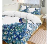 Set copripiumino floreale con pavone, 3 pezzi, con 2 federe, piume, bohémien, caldo, con chiusura a cerniera, morbido set di biancheria da letto per tutte le stagioni, 201 x 229 cm