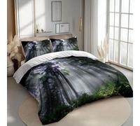 Set Copripiumino Foresta in Morbida Microfibra, Set Biancheria da Letto Paesaggio Naturale - Sacco Piumino 180x220 Double Face Stampato in 3D e 2 Federe M/5344