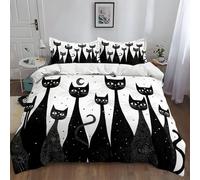 Set Copripiumino Gatto Nero Astratto In Stile Semplice Bianco Lenzuola Letto Reversibile Per Ragazzi e Ragazee - Set di biancheria da letto per bambini - 135 x 200 cm e Federe
