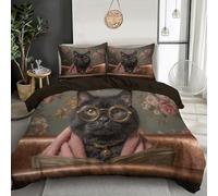 Set Copripiumino Gatto Nero Per Piume Con 2 Federe, In Microfibra, Morbido Con Chiusura Lampo, Avabile In Lavatrice Per Bambini,Ragazzi E Ragazz Animali Retrò 240 X 260 Cm