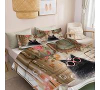 Set Copripiumino Gatto Stile Cartone Animato Nella Vasca Da Bagno Parure Copripiumino 4 Stagioni 220 x 240 cm con 2 Federe 50 x 80 cm con chiusura lampo, Anallergico, Multicolore