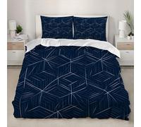 Set Copripiumino Geometria Esagonale Solida Singolo 3 Pezzi in Microfibra, Copripiumino155x200cm Parure Biancheria da Letto Blu Scuro per Adulti, Bambini e Adolescenti
