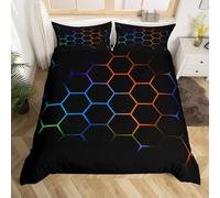 Set copripiumino geometrico a nido d'ape, per bambini, ragazzi e ragazze, multicolore, a forma esagonale, arancione, blu, rosso, nero, 2 pezzi, per letto junior/culla
