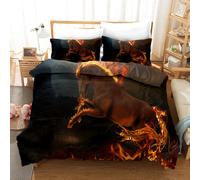 Set copripiumino grigio motivo fuoco cavallo 3D set biancheria da letto feder...