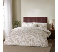 Set copripiumino Hoem Lauro - Biancheria da letto reversibile in misto cotone con motivo a foglie botaniche (Pietra - Super King)