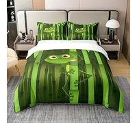 Set copripiumino in 100% cotone con motivo a rana, per letto king size, con stampa di rane in bambù, 100% cotone, per ragazzi e ragazze, con grazioso motivo animale, copripiumino a tema natura, per