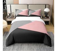 Set copripiumino in 100% cotone le, nero, grigio, rosa, super king size, motivo geometrico triangolare, per bambini, ragazze, donne, geometria, grigio chiaro, grigio scuro, morbido e traspirante