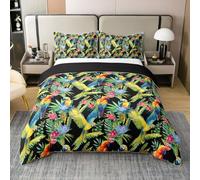 Set copripiumino in 100% cotone naturale con pappagallo acquerello, stile rustico, tropicale, cactus, fiori, copripiumino super king size, decorazione per camera da letto, uccelli, giardino, natura