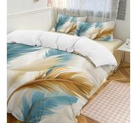 Set copripiumino in 3 pezzi con piume ad acquerello, con 2 federe, stile bohémien, caldo, con chiusura a cerniera, morbido set di biancheria da letto per tutte le stagioni, 201 x 229 cm