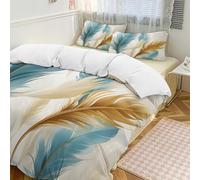 Set copripiumino in 3 pezzi con piume ad acquerello, con 2 federe, stile bohémien, caldo, con chiusura a cerniera, morbido set di biancheria da letto per tutte le stagioni, 229 x 229 cm