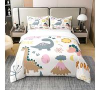 Set copripiumino in cotone con dinosauro, per letto singolo, con simpatico dinosauro in stile cartone animato, per bambini e ragazzi, ultra morbido, con decorazione floreale