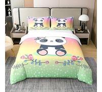 Set copripiumino in cotone con motivo panda, per letto singolo, con simpatico motivo animale, per ragazzi, ragazze, bambini, carino, cartone animato, con panda in stile cartone animato, decorazione