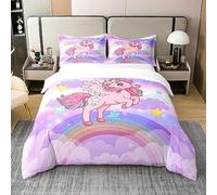 Set copripiumino in cotone con unicorno, per ragazze e ragazzi, per letto singolo, con stampa arcobaleno, decorazioni per la stanza, set di biancheria da letto multicolore a tema unicorno magico