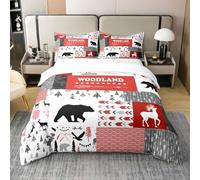 Set copripiumino in cotone per bambini, ragazzi e ragazze, con corna di cervo e caccia al cervo, set di biancheria da letto king size, stile rustico, stile country, a quadri, decorazioni per la camera
