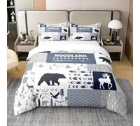 Set copripiumino in cotone per bambini, ragazzi e ragazze, con renna che vola e germano reale, set di biancheria da letto per letto king size, stile rustico, stile country, a quadri, decorazioni per