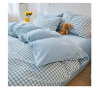 Set copripiumino in cotone stile non stampato, per letto singolo, lenzuolo con angoli in cotone, set di biancheria da letto per studenti, tre pezzi (azzurro)