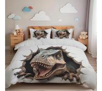 Set Copripiumino in Microfibra Con Motivo a Il buco nel muro del tirannosauro rex, Animali 3D copripiumino da 200x200 cm e 2 federe da 65 x 65 cm Parure Copripiumino Matrimoniale, Grigio Marrone