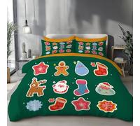 Set Copripiumino In Microfibra Spazzolata, Extra Morbido Con Babbo Natale Renne, 3 Pezzi, Copripiumino Da 135 X 200 Cm E 2 Federe Da 50 X 80 Cm, Verde Oliva Omino Pan Zenzero, Calzini, Fiocchi Neve