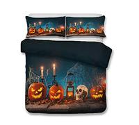 Set Copripiumino in Morbido Microfibra, Morbuy Biancheria da Letto Stampata con Halloween Elementi, Parure Copripiumino per Doppio/Singolo Letto (220x260cm,Zucca Teschio)