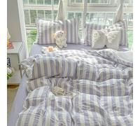 Set copripiumino in puro cotone a righe rosa e bianche in microfibra, set di quattro pezzi ultra morbido e confortevole, copripiumino scozzese in puro cotone lavato al 100%, chiusura con zip,