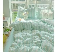 Set copripiumino in puro cotone a righe rosa e bianche in microfibra, set di quattro pezzi ultra morbido e confortevole, copripiumino scozzese in puro cotone lavato al 100%, chiusura con zip,