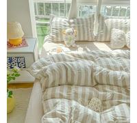 Set copripiumino in puro cotone a righe rosa e bianche in microfibra, set di quattro pezzi ultra morbido e confortevole, copripiumino scozzese in puro cotone lavato al 100%, chiusura con zip,