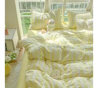 Set copripiumino in puro cotone a righe rosa e bianche in microfibra, set di quattro pezzi ultra morbido e confortevole, copripiumino scozzese in puro cotone lavato al 100%, chiusura con zip,