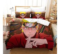 Set copripiumino in stile anime con stampa 3D Naruto, tema anime più set di biancheria da letto in pile spesso per ragazzi adolescenti 3 pezzi (1 copripiumino + 2 federe) singolo (135x200cm)