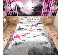 Set copripiumino in stile giapponese, fiori di ciliegio e set di biancheria da letto super king dell'acquerello per ragazze decorazione donna fiori rosa letti con cerniera