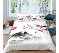 Set copripiumino in stile giapponese Fuji Mountain Set di biancheria da letto per ragazze donne uomini ciliegio biancheria da letto e lino morbido in microfibra rosso floreale con chiusura lampo