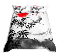 Set copripiumino in stile giapponese, set di biancheria da letto per bambini e ragazzi adulti, con foglie di bambù, copriletto in stile vintage, leggero per camera da letto, colore: grigio bianco