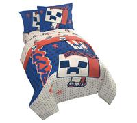 Set copripiumino Jay Franco Minecraft Creeper Full Size - Set di biancheria da letto da 7 pezzi con lenzuola e federe - Super morbido rosso e blu