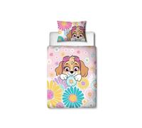 Paw Patrol, copripiumino per lettino per bambini, reversibile, con federa coordinata, in policotone, motivo floreale e Skye