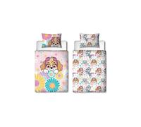 Paw Patrol, copripiumino per lettino per bambini, reversibile, con federa coordinata, in policotone, motivo floreale e Skye