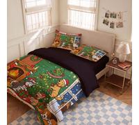 Set Copripiumino King 260x240cm+2 Federe 50x80cm,3 Pezzi Reversibile,Microfibra,Neve che cade fuori dalla finestra,animali domestici di Natale,Un bassotto simpatico e adorabile,Lavabile in lavatrice
