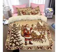 Set Copripiumino King Size 260x240cm |Microfibra Piazza del paese per il Natale invernale,Copripiumino Morbido Resistente Alle Rughe,1 copripiumini + 2 Federa 50x80cm,Orsacchiotto di peluche