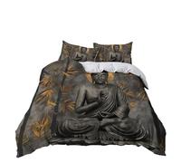 Set copripiumino king size, con chiusura a cerniera, motivo statua Buddha e loto, per ragazze, ragazzi e ragazzi, grigio (1 copripiumino + 2 federe)