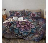 Set copripiumino Lusso ed eleganza reversibile in cotone spazzolato, con federe Biancheria da lettocon Mandala colorato Parure Copri Piumino Blu-verde