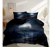 Set Copripiumino Matrimoniale 140 x 200 cm con 2 federa per cuscino, Blu navy reversibile chiusura a cerniera Microfibra - Spazio Montagne Fiumi Luna Tema Copripiumone Morbido Per tutte le stagioni