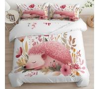 Set Copripiumino Matrimoniale 180 x 220 cm 2 Federe, Fiori Di Riccio Sognanti Copripiumino Microfibra Morbido ed Ipoallergenico, design reversibile, in policotone, set di biancheria da letto, Rosa