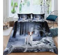 Set Copripiumino Matrimoniale 180x220 Cane Microfibra Morbido Traspirante 3D Copripiumino Foresta e Paesaggio Innevato Biancheria da Letto con 2 Federe 50x80cm j-87