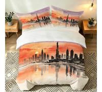 Set Copripiumino Matrimoniale 180x220 Edifici Cittadini Microfibra Morbido Traspirante 3D Copripiumino Stile Cinese Biancheria da Letto con 2 Federe 50x80cm o-497