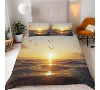 Set Copripiumino Matrimoniale 180x220 Gabbiani Biancheria da Letto 3 Pezzi Alba Sull'Oceano 3D Stampa Microfibra Copripiumino con Cerniera e 2 Federa, 50x80cm d.2481