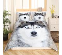 Set Copripiumino Matrimoniale 180x220 Husky Microfibra Morbido Traspirante 3D Copripiumino Animali Carini Biancheria da Letto con 2 Federe 50x80cm f-2283