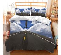 Set Copripiumino Matrimoniale 180x220 Pista di Atterraggio Microfibra Morbido Traspirante 3D Copripiumino Nuvole Bianche Biancheria da Letto con 2 Federe 50x80cm h-1677