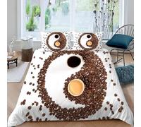 Set Copripiumino Matrimoniale 180x220 Simbolo Del Tai Chi Biancheria da Letto 3 Pezzi Chicco Di Caffè 3D Stampa Microfibra Copripiumino con Cerniera e 2 Federa, 50x80cm e-4245