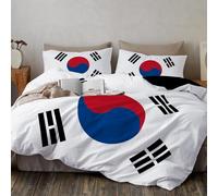 Set Copripiumino Matrimoniale 200x200 cm Bandiera della Corea del Sud Biancheria da Letto Sentimento nazionale in Microfibra Copripiumini con Chiusura a Cerniera e 2 Federe 50x80 cm, Rosso e blu